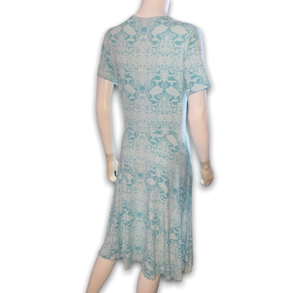 FRESH PRODUCE Coastal Faux Wrap Dress Teal Aqua Blue Reptile Snake Skin Print M - Picture 5 of 9